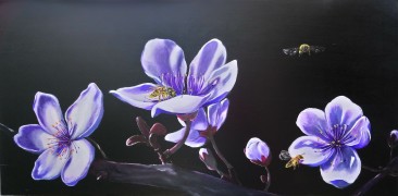 The Bees. Acrylic on 18 X 36 inch wood panel.